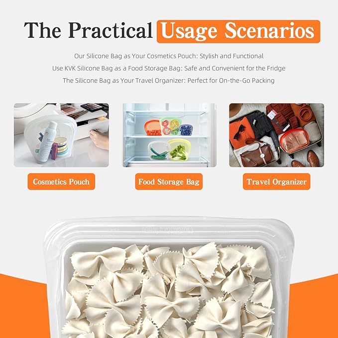 KVK Platinum Silicone Reusable food storage Bags Multipack - 12 Pcs clear freezer storage containers, Double Lock Seal Leakproof reusable snack bags- Oven Dishwasher Freezer Safe - Mix Dark Color