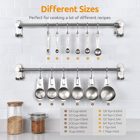 Measuring Cups and Spoons 12 Pieces: U-Taste 18/8 Stainless Steel Kitchen Metal Measure Gadgets, Heavy Duty Stackable Portion Teaspoon Tablespoon Scoop for Baking Cooking Dry & Liquid Food Ingredient