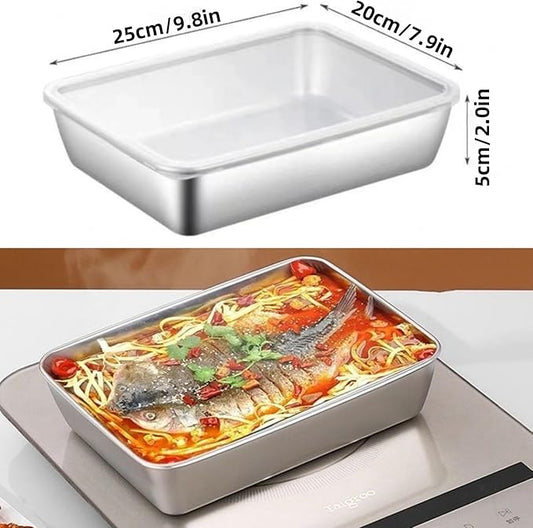 6Pcs Meal Prep Food Containers with Lids, Stainless Steel Trays Freezer Box Containers for Food with Airtight Lids, Oven & Dishwaher Safe(2200ML)