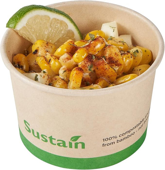 Restaurantware-Sustain 4 Ounce Paper Soup Containers, 50 Disposable Ice Cream Cups - Lids Sold Separately, With PLA lining, Bamboo To Go Hot Soup Bowls, Compostable, Greaseproof