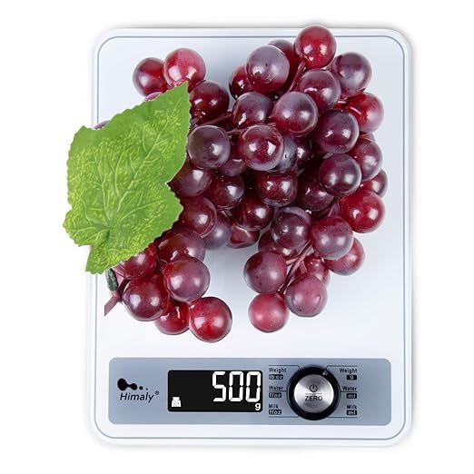 Highly Digital Kitchen Food Scale,LCD Display with Backlight Kitchen Scale,1g/0.1oz Precise Graduation,Measure Water and Milk Volume,5000 g / 11 lb,White