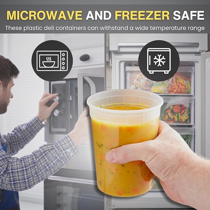 Smygoods 32oz Plastic Deli Containers with Lids - 45 Pack, BPA Free, Leakproof, Stackable, Microwave and Freezer Safe, Clear, Food Storage Containers for Meal Prep, Lunches, Snacks