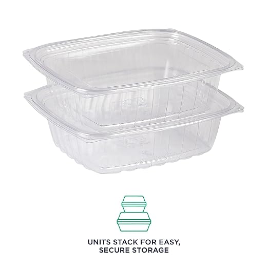 ECO PRODUCTS Compostable 24oz Clear Rectangular Deli Containers With Lids, Pack of 50, Meal Prep, Made from PLA Plastic, A Renewable Material Made from Plants, One Lid Works With All