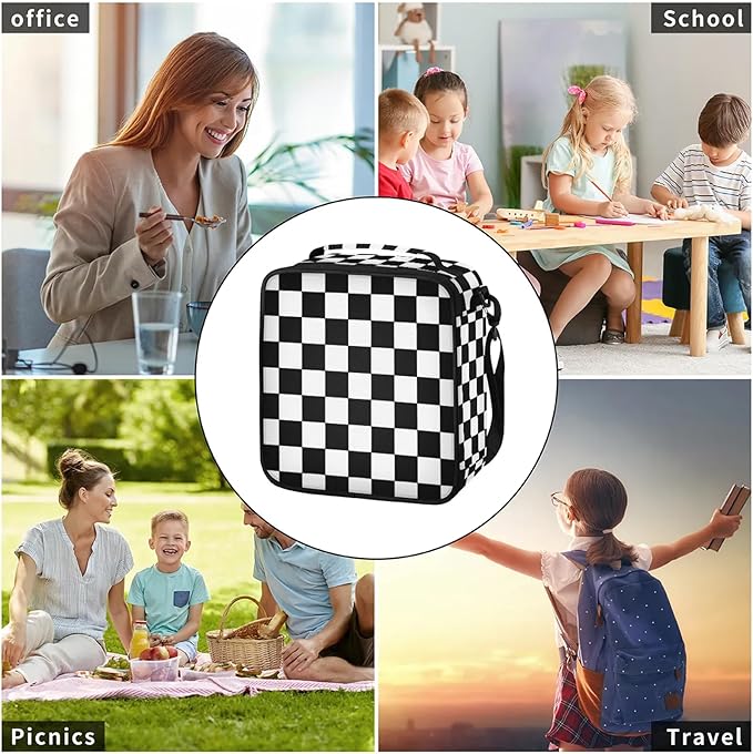 Lunch Bag Personalized Insulated Lunch Bag Gifts Reusable Lunch Box Picnic Travel Lunch Tote Bag Snack Bag Black White Texture(23)