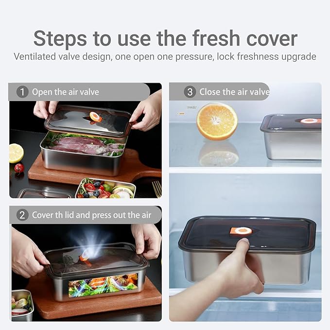 6Pcs Stainless Steel Food Storage Containers with Lids, Outdoor lunch box Stainless Steel Bowl with Airtight Lids for Picnic Travel, Reusable & Stackable