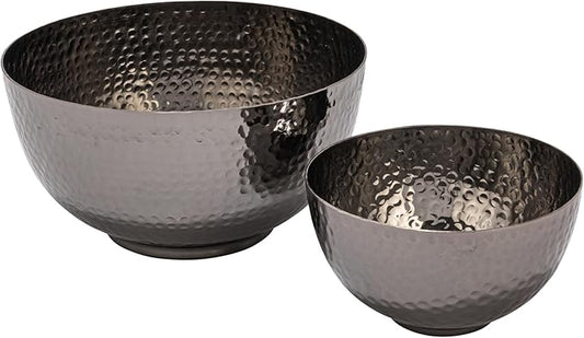 Bloomingville Round Hammered Metal, Set of 2 Sizes, Oxidized Silver Finish Bowl