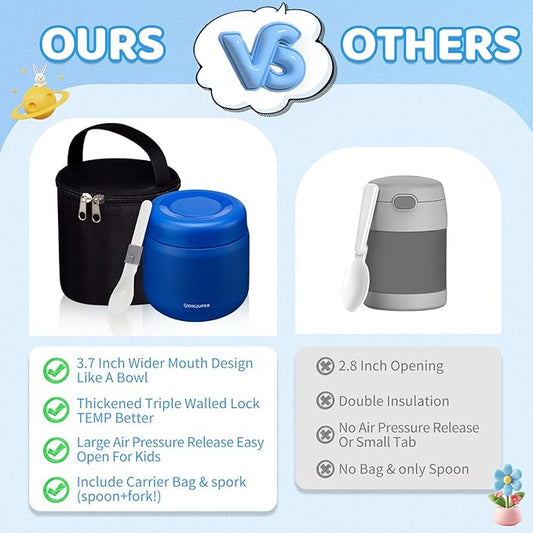 Wide-Mouth Thermo for Hot Food 12OZ - with Insulated Lunch Bag, Cold-12h Hot-8h, Spill-proof BPA-free Stainless Steel Vacuum Soup Box Container for Toddler Kids Boy, Space Food Jar for School Picnic