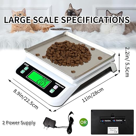 Large Digital Kitchen Scale 88lbs/40kg Kitchen Scales for Food with Tare and PCS Funtion LCD Display Stainless Stee Tray Baking Scale for Baking and Cooking, Adapter Included (White, 40kg)