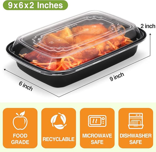 Eupako 20 Sets 28 oz Meal Prep Container Reusable - Plastic-Food-Storage-Containers-with-Lids, Disposable To Go Containers, Portion Control - Microwave, Dishwasher, Freezer Safe (1 Compartment)