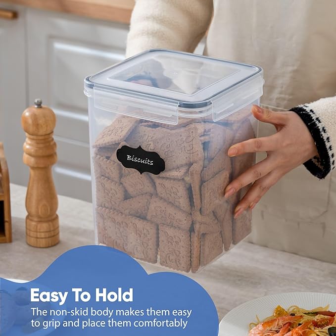 Chef's Path Large Airtight Food Storage Containers with Lids, Pack of 6, 3pcs 6.5L and 3pcs 5.2L, Kitchen and Pantry Canisters for Sugar, Flour, and Baking Supplies - Transparent