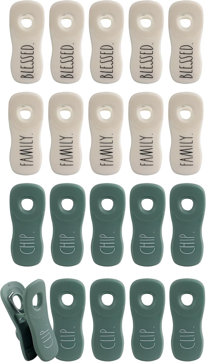 Rae Dunn Bag Clips with Magnet - Food Clips, Chip Clips, Bag Clips for Food Storage with Air Tight Seal Grip for Bread Bags, Snack Bags and Food Bags, Pack of 20, Sage