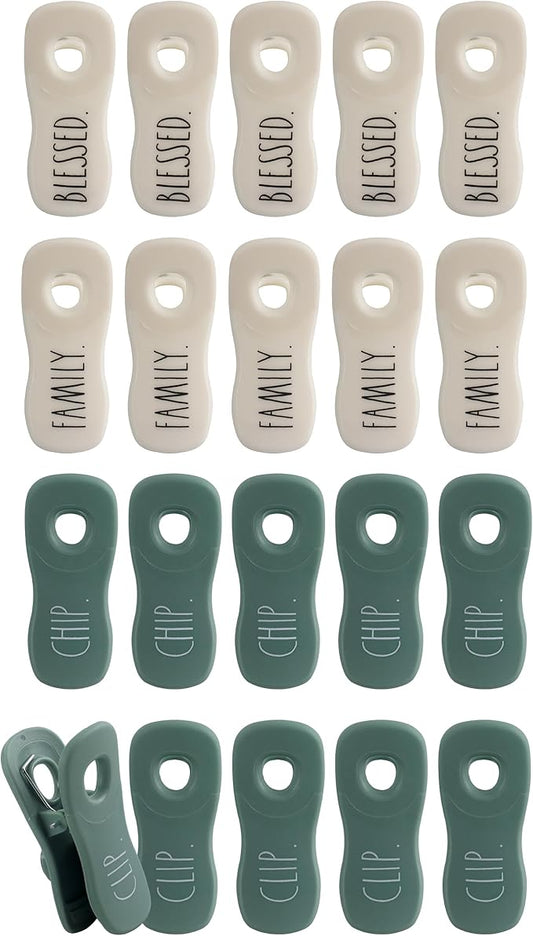 Rae Dunn Bag Clips with Magnet - Food Clips, Chip Clips, Bag Clips for Food Storage with Air Tight Seal Grip for Bread Bags, Snack Bags and Food Bags, Pack of 20, Sage