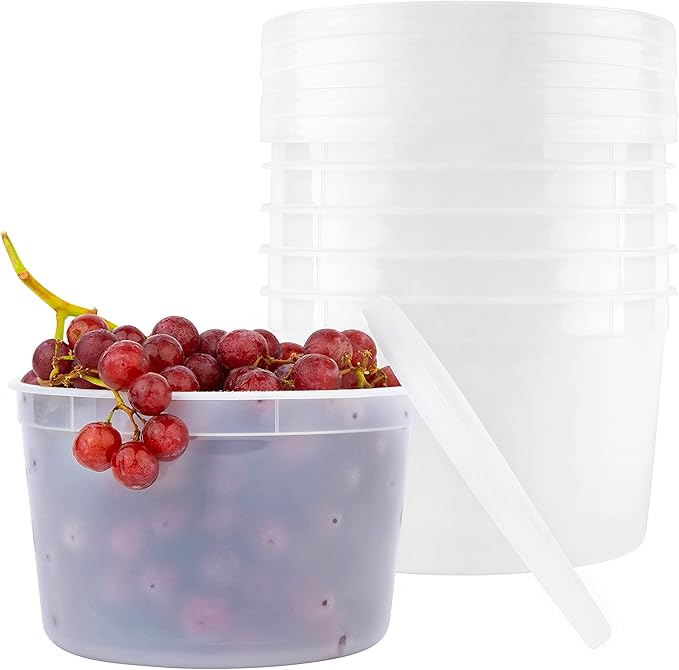 [12 Sets - 64 oz.] Plastic Deli Food Storage Containers with Airtight Leak Proof Lids - Washable And Reusable - Recyclable BPA-Free - Microwave, Fridge, and Freezer Safe