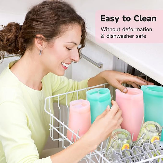 Reusable Silicone Storage Containers Bags Dishwasher Microwave Safe, BPA Free Silicone Bags, Reusable Gallon Freezer Bags for Sandwich, Cereal, Vegetable, Home Organization (Pink 8oz 18oz 32oz 3Pack)