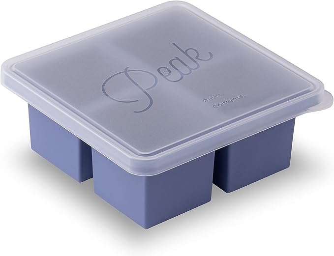 W&P Cup Cubes Silicone Freezer Tray with Lid, Blue, Makes 4 Perfect 1-Cup Portions, Freeze & Store Soup, Broth, Sauce, Leftovers, Dishwasher Safe, 4-Cup