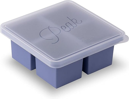 W&P Cup Cubes Silicone Freezer Tray with Lid, Blue, Makes 4 Perfect 1-Cup Portions, Freeze & Store Soup, Broth, Sauce, Leftovers, Dishwasher Safe, 4-Cup