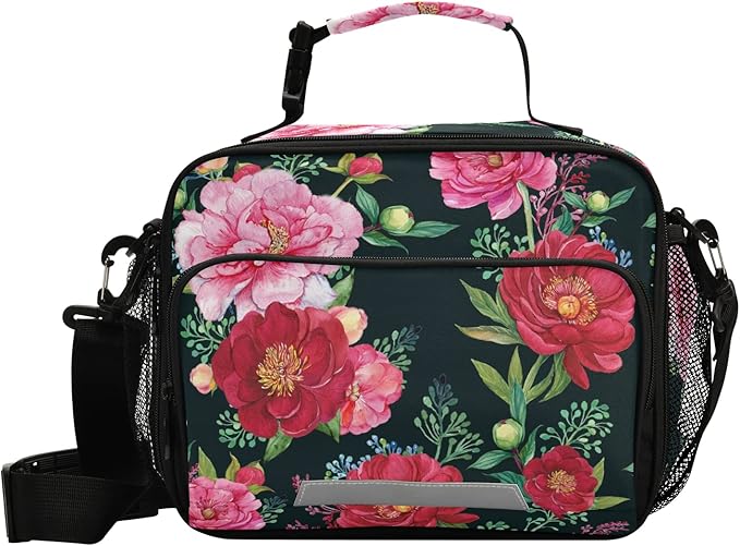 Pink Peonies Kids Lunch Bag Flowers Insulated Lunch Bags Reusable Lunch Box Lunch Tote Bag for School Office Work Picnic