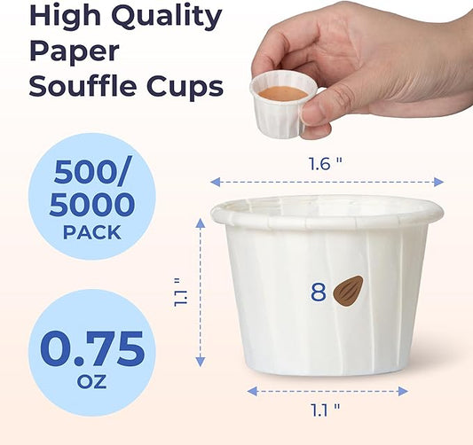 Fit Meal Prep [500 Pack] 0.75 oz Treated Paper Souffle Portion Cups for Condiments Samples Measuring Jello Shots Sauce Disposable Cup - White