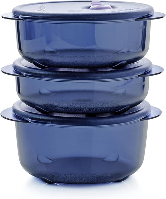 Tupperware Brand Vent ‘N Serve Container Set - 3 Small Round Containers to Prep, Freeze & Reheat Meals + Lids - Dishwasher, Microwave & Freezer Safe - BPA Free
