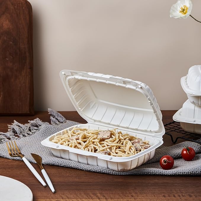 9X6 1-Compartment 50-Pack Plastic Clamshell Food To Go Box Containers Carryout For Sandwich Salad Heavy Duty Disposable Hinged With Secure Snap Lid (Formerly FULING)