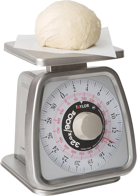 Taylor Mechanical Portion Control Kitchen Scale, Food Scale for Precise Weight Measuring and Portion Control, Rotating Dial Tare Function, NSF, TS32 32OZ, Stainless Steel Platform