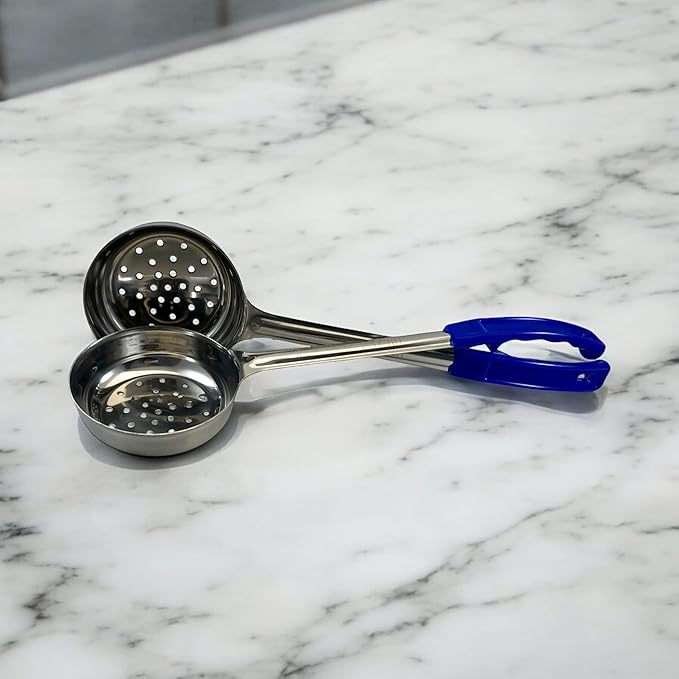 8 Ounce Slotted Stainless Steel Portion Control Ladle Spoon for Measuring and Serving; Commercial Grade Serving Scoops [Pack of 12]