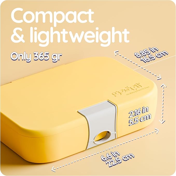 Digital bento lunch box for kids offers ideal portion sizes. Leakproof, lightweight and dishwasher-safe, this durable bento box for kids & toddler is also BPA-free, available in Sunny Yellow