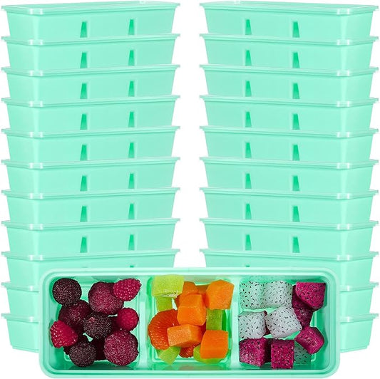 Hushee 5 Pack 17 oz Small Meal Prep Containers 3 Compartments with Lids Disposable Plastic Bento Boxes Travel Lunch Food Boxes Reusable Stackable for Office Picnic (Green)