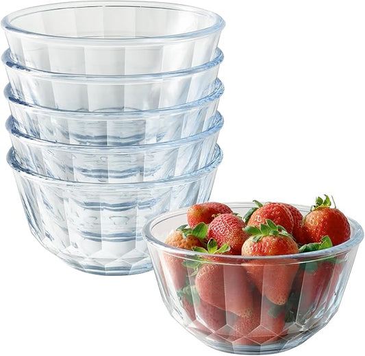 Freshmage 6 Pack Soup/Cereal Bowls Set, Extra Thick and Anti Resistant, 26oz Round Glass Diamond Cutting Kitchen Bowls, Microwave/Freezer/Dishwasher safe