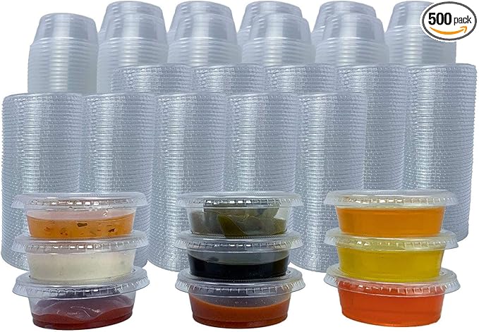Reli. Condiment Cups with Lids, 1.5 oz (500 Sets, Bulk) Jello Shot Cups/Plastic Disposable Portion Cups (1 oz - 1.5oz Capacity) Portion/Souffle 1oz for Condiments, Bulk