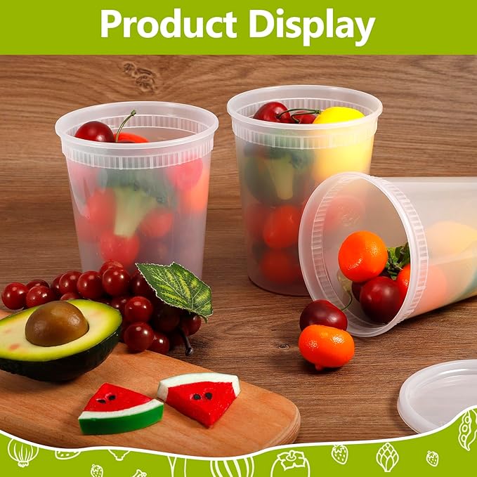 50 Pack Deli Containers with Lids,32oz Plastic Deli Food Storage Containers,Leak Proof Clear Soup Containers With Airtight Lids,Meal Prep Containers,Microwave Dishwasher Freezer Safe