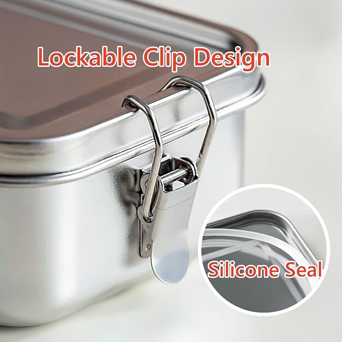 4 Pack Stainless Steel Lunch Box, 550ml Small Metal Bento Box Engraving Food Words, Reusable Dishwasher Safe Stainless Steel Containers for Work, Outdoor (Food, Small)