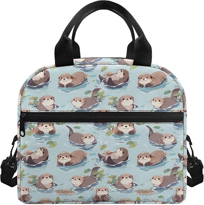 Showudesigns Sea Otter Lunch Box for Women Kids Lunch Bag Lightweight Bento Cooler Bag Cute Insulated Lunchbox Container Hippie Picnic Bags Crossbody Purse Keep Food Cold and Warm