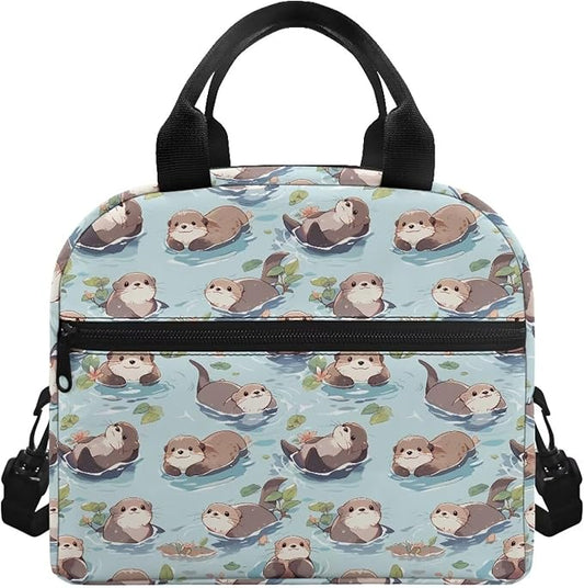 Showudesigns Sea Otter Lunch Box for Women Kids Lunch Bag Lightweight Bento Cooler Bag Cute Insulated Lunchbox Container Hippie Picnic Bags Crossbody Purse Keep Food Cold and Warm