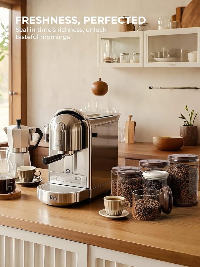 Coffee Bean Container Airtight Coffee Storage Containers Pop Up Coffee Canister High Borosilicate Glass Coffee Jar Air Tight Containers for Coffee 300g 900ml*2 Gray