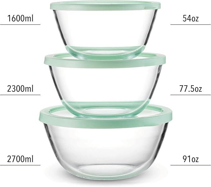 Concept Mixing Bowls with Lids, Glass Nesting Bowls, Space Saving Food Storage Containers, 6 Piece Set