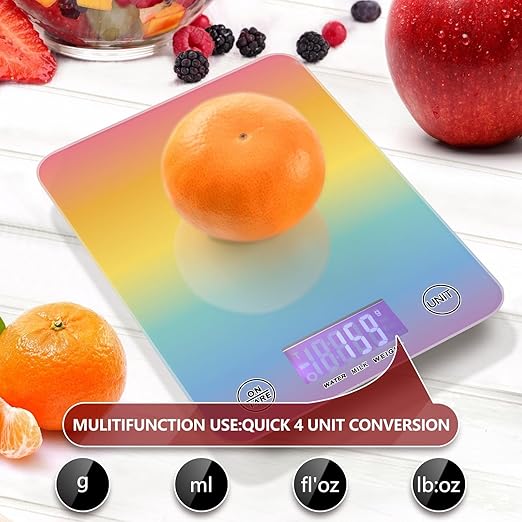 Food Scale Kitchen Scale for Baking Cooking Digital Food Weighing Measuring Scale Small Waterproof Electric Food Scale Rainbow Color Gradient