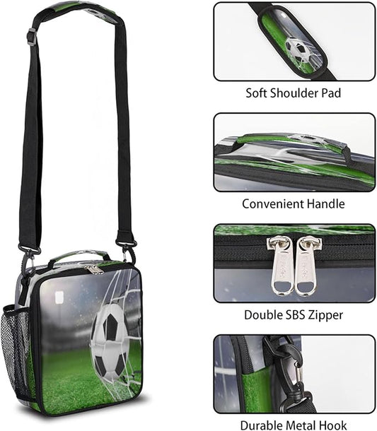 Pardick Lunch Box for Kids Boys Girls Soccer Lunch Bag Football Kids Lunch Box Insulated Teen Student Lunch Bag Meal Tote with Adjustable Shoulder Strap for School