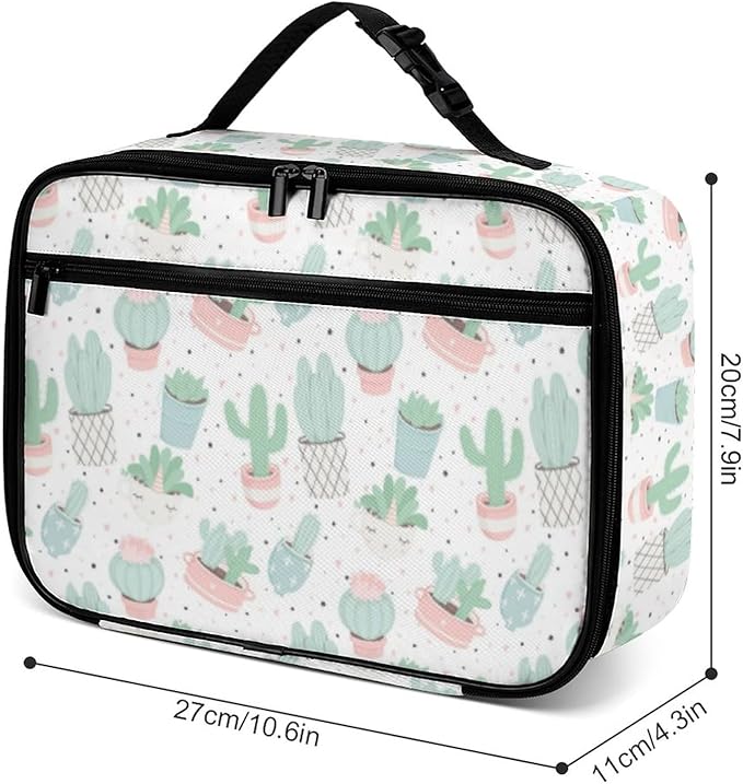 Cute Cacti Succulents Reusable Lunch Box Insulated Lunch Bag Cooler Bag Lunchbox Meal Food Container Tote Bag for Women Kids Girls School Camping Hiking Picnic Beach Travel