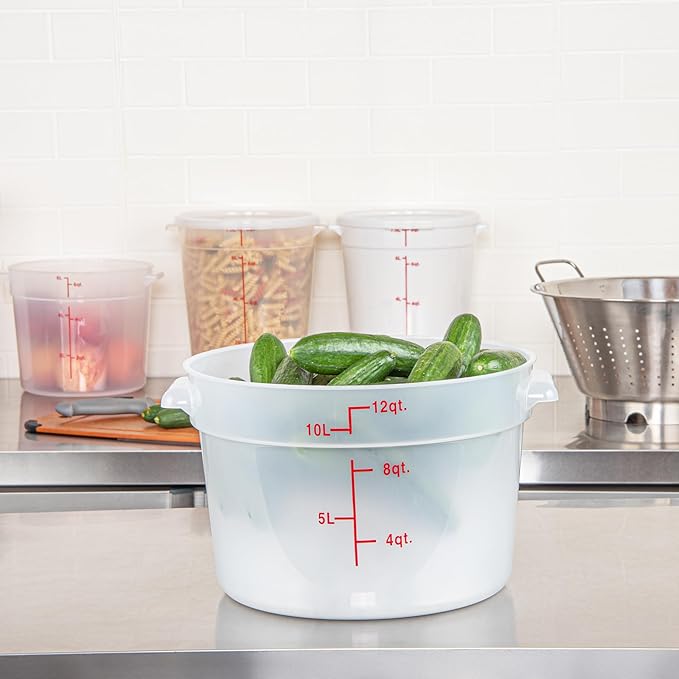 Restaurantware-Met Lux 12 Quart Food Storage Containers, 10 Translucent Storage Containers - Lids Sold Separately, Red Volume Markers, Dishwashable Containers, Side Handles, For Storing Foods