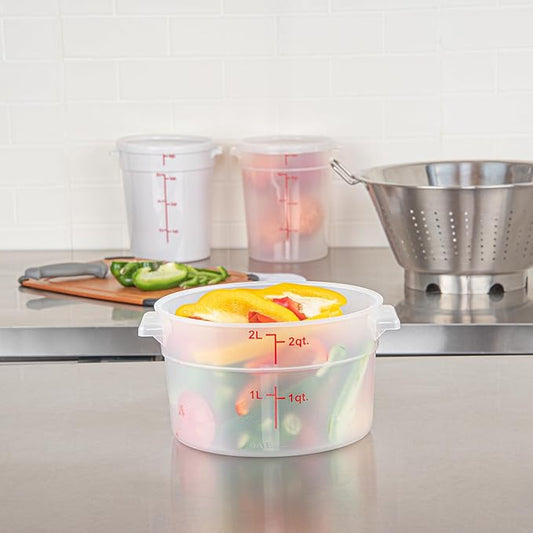 Restaurantware-Met Lux 2 Quart Food Storage Containers, 10 Translucent Storage Containers - Lids Sold Separately, Red Volume Markers, Dishwashable Containers, Side Handles, For Storing Foods