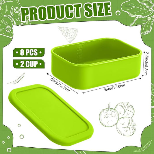 Nuogo 8 Pcs 2 Cup Silicone Freezer Trays with Lid Silicone Soup Freezer Molds Rectangle Soup Containers Reusable Food Preserving Tray Freezing Ice Trays for Soups Sauces Stews(Green)