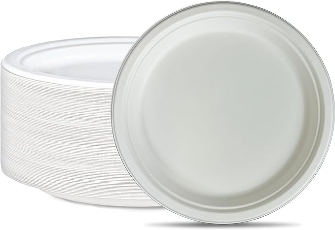 Pack of 125 Bagasse Natural Biodegradable Sugarcane Plate Compostable Round Heavy Duty Plates (9 inch)