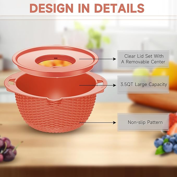 4-1 Colander with Bowl Set - Pasta Strainer - Colander for Kitchen - Strainers and Colanders Rice Strainer Fruit Cleaner Veggie Wash Sink Strainer Kitchen Essentials - Orange