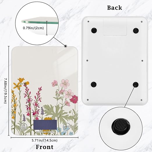 Food Scale Kitchen Scale for Baking Cooking Digital Food Weighing Measuring Scale Small Waterproof Electric Food Scale Simple Flowers