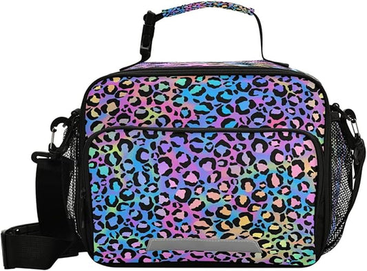 MNSRUU Student Lunch Bag Rainbow Leopard Insulated Lunch Totes Picnic Bag Lunch Box with Adjustable Shoulder Strap for Teen Kids Adults