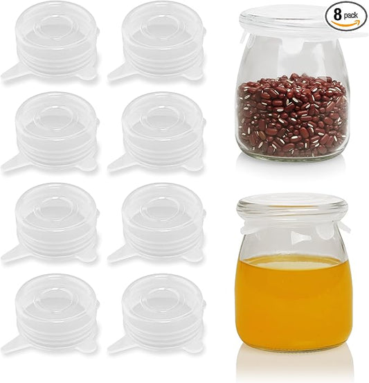 Extra Small Silicone Stretch Lids 2 Inch Reusable Silicone Jar Cover lids to Fit 2 Inch to 2.4 Inch Small Yogurt Jars,Milk Bottles,Cans 8 Pack
