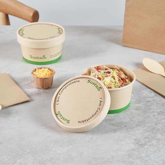 LIDS ONLY: Sustain Round Paper Soup Container Lids, 200 Disposable Ice Cream Cup Lids - Cups Sold Separately, For 8 Ounce Cups, Bamboo To Go Cup Lids, With PLA lining, Compostable - Restaurantware