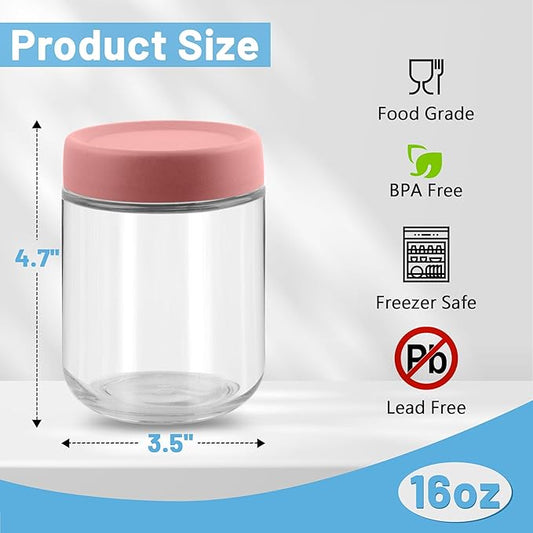 Glass jar with Airtight Lids 4 Set, 16oz overnight oats containers with lids, Glass Mason jars, Reusable Meal Prep Jars for Food Yogurt Snacks Storage