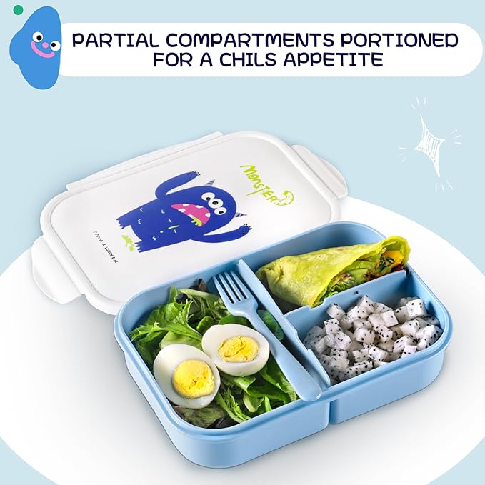 MISS BIG Bento Box - Leakproof Kids Lunch Box, No BPAs & Dyes, Microwave/Dishwasher/Safe (1150ml Blue)